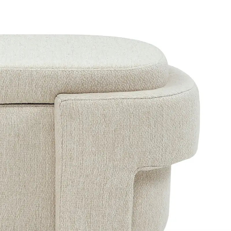 Banc de rangement français minimaliste rembourré en tissu avec quatre pieds rembourrés