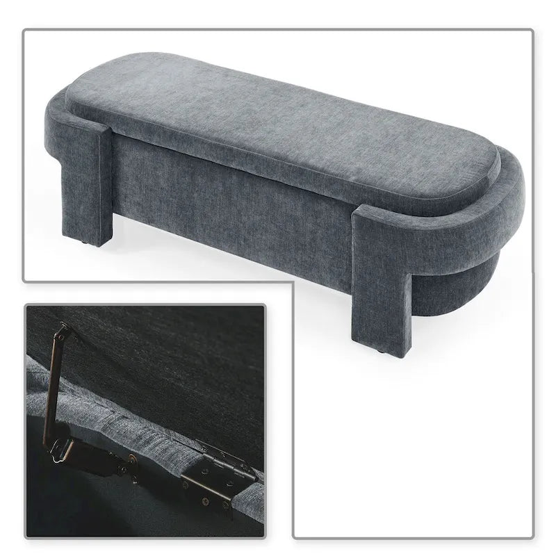 Banc de rangement français minimaliste rembourré en tissu avec quatre pieds rembourrés