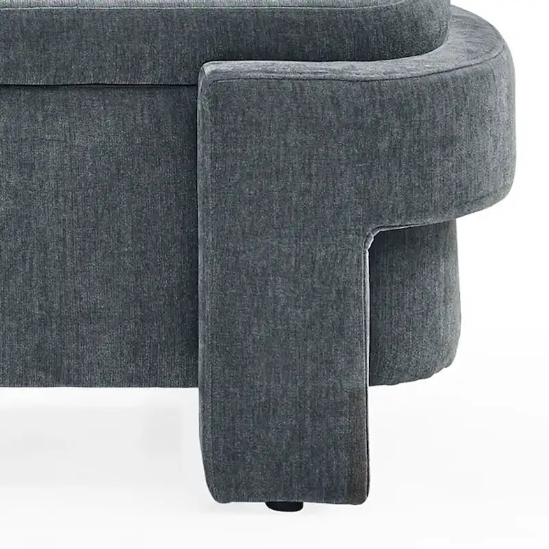 Banc de rangement français minimaliste rembourré en tissu avec quatre pieds rembourrés