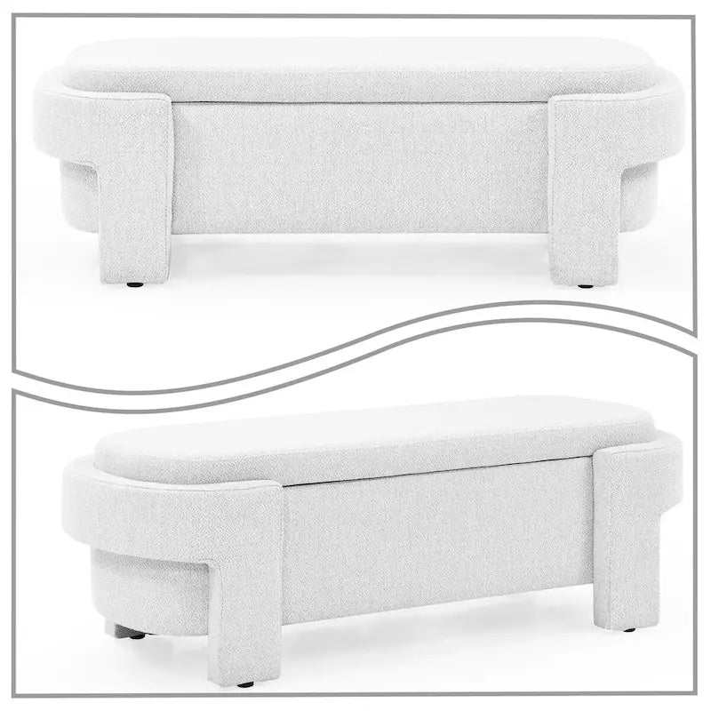 Banc de rangement français minimaliste rembourré en tissu avec quatre pieds rembourrés