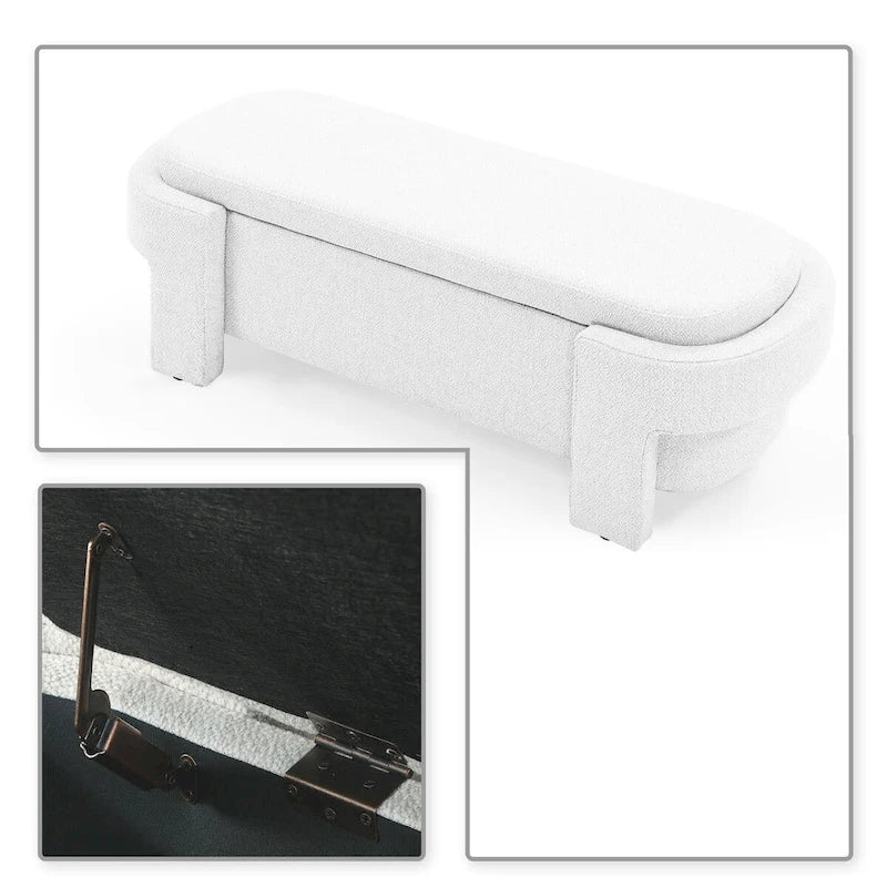 Banc de rangement français minimaliste rembourré en tissu avec quatre pieds rembourrés