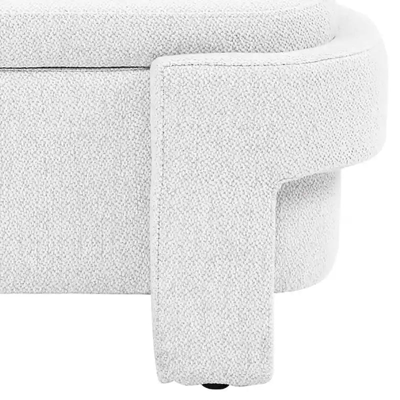 Banc de rangement français minimaliste rembourré en tissu avec quatre pieds rembourrés