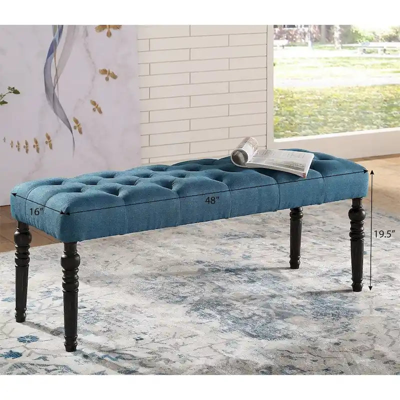 Banc de salle à manger capitonné en tissu avec pieds tournés