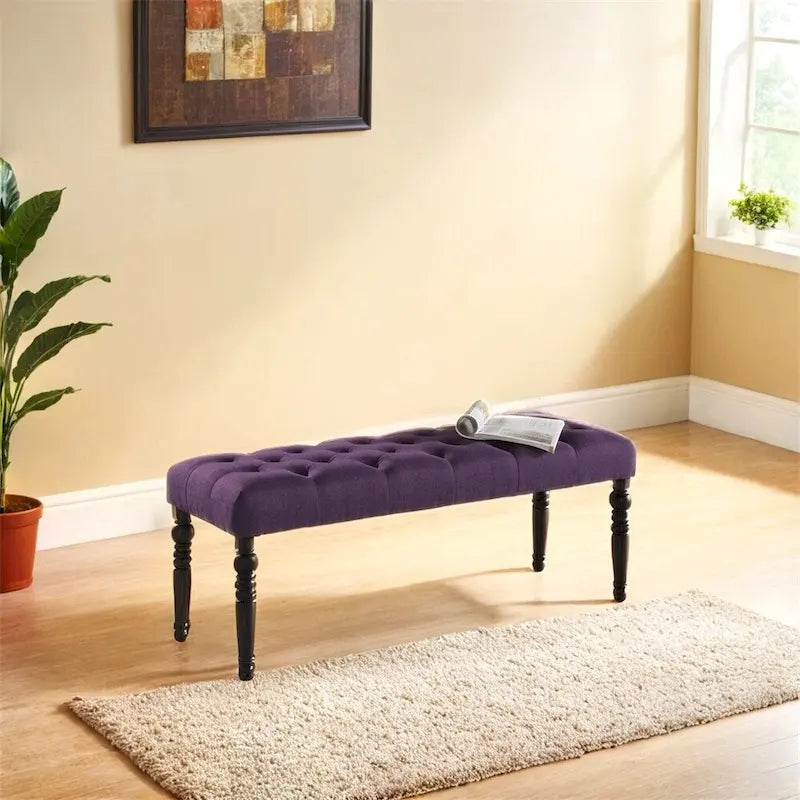 Banc de salle à manger capitonné en tissu avec pieds tournés