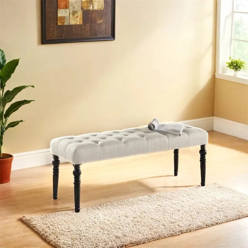 Banc de salle à manger capitonné en tissu avec pieds tournés