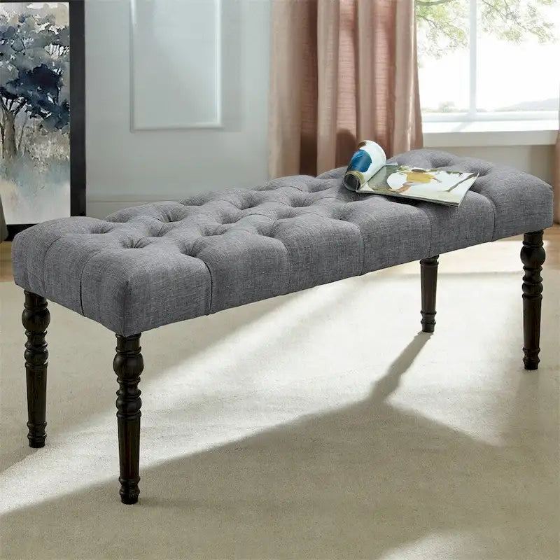 Banc de salle à manger capitonné en tissu avec pieds tournés