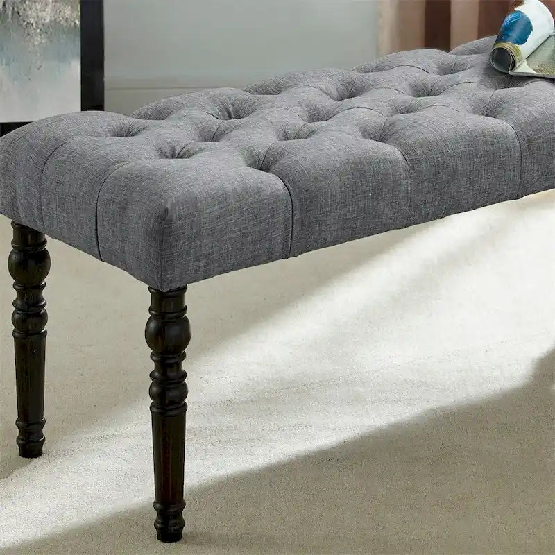 Banc de salle à manger capitonné en tissu avec pieds tournés
