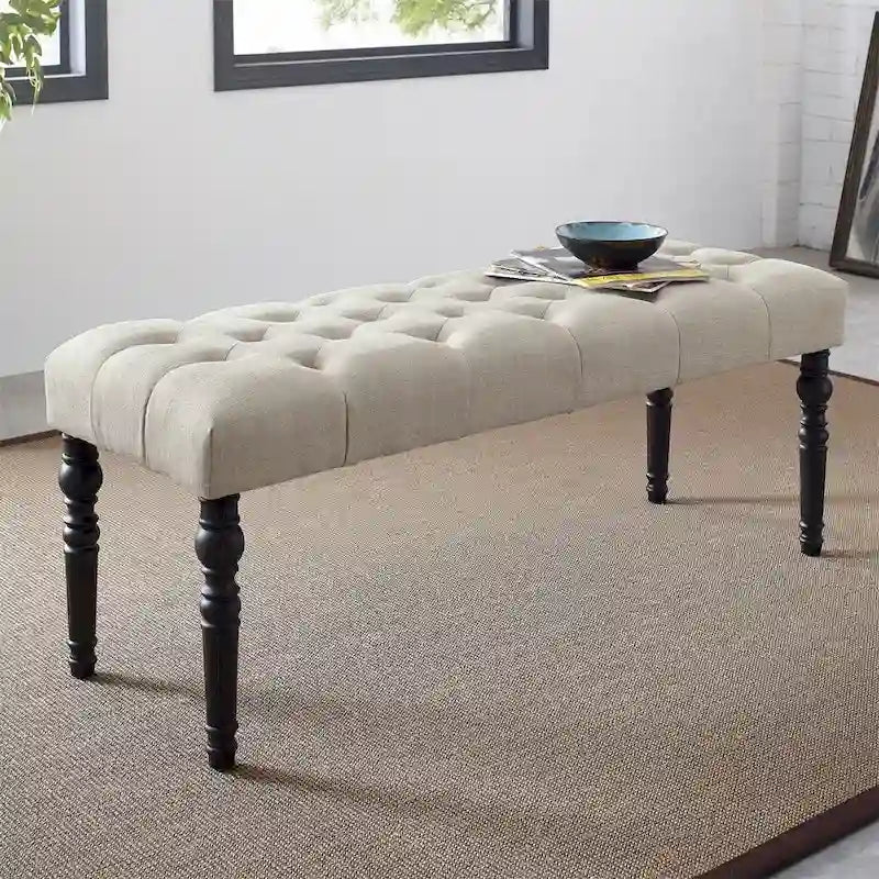 Banc de salle à manger capitonné en tissu avec pieds tournés