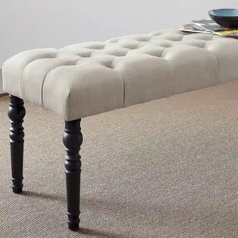 Banc de salle à manger capitonné en tissu avec pieds tournés