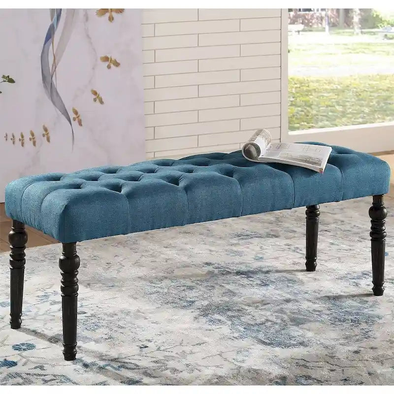 Banc de salle à manger capitonné en tissu avec pieds tournés