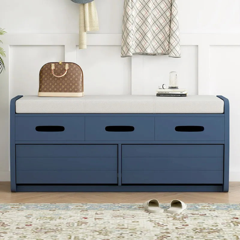 Banc de rangement rustique Nestfair avec 2 tiroirs, espace de rangement dissimulé et 3 faux tiroirs sur le dessus