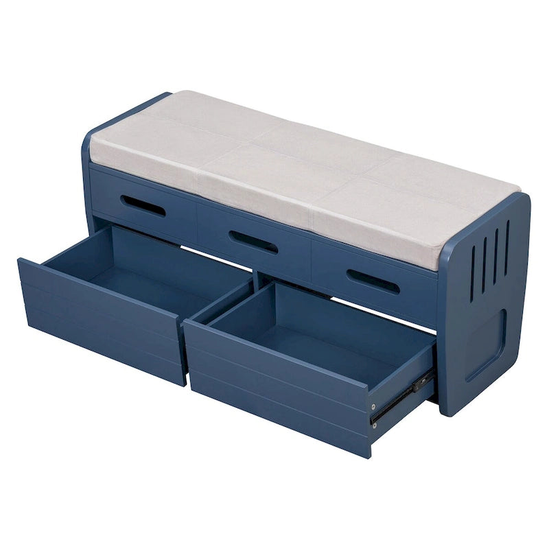 Banc de rangement rustique Nestfair avec 2 tiroirs, espace de rangement dissimulé et 3 faux tiroirs sur le dessus