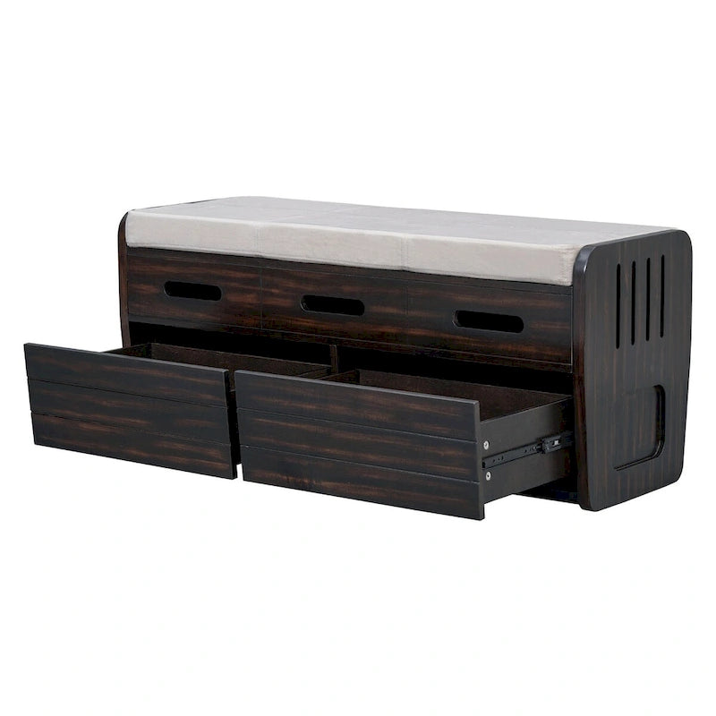 Banc de rangement rustique Nestfair avec 2 tiroirs, espace de rangement dissimulé et 3 faux tiroirs sur le dessus