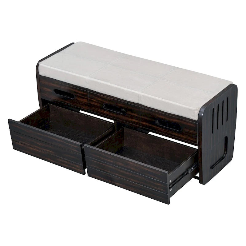 Banc de rangement rustique Nestfair avec 2 tiroirs, espace de rangement dissimulé et 3 faux tiroirs sur le dessus