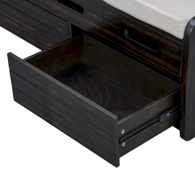 Banc de rangement rustique Nestfair avec 2 tiroirs, espace de rangement dissimulé et 3 faux tiroirs sur le dessus