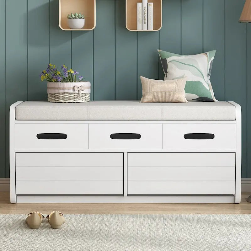 Banc de rangement rustique Nestfair avec 2 tiroirs, espace de rangement dissimulé et 3 faux tiroirs sur le dessus