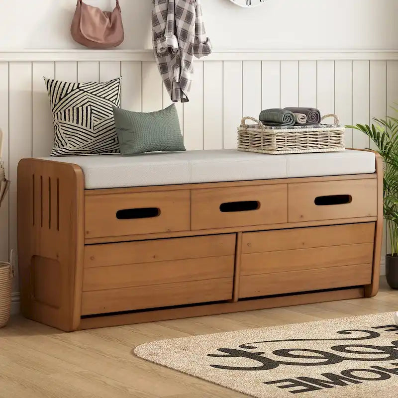 Banc de rangement rustique Nestfair avec 2 tiroirs, espace de rangement dissimulé et 3 faux tiroirs sur le dessus