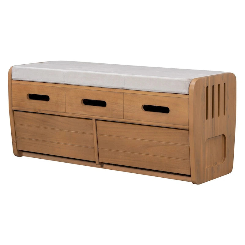 Banc de rangement rustique Nestfair avec 2 tiroirs, espace de rangement dissimulé et 3 faux tiroirs sur le dessus
