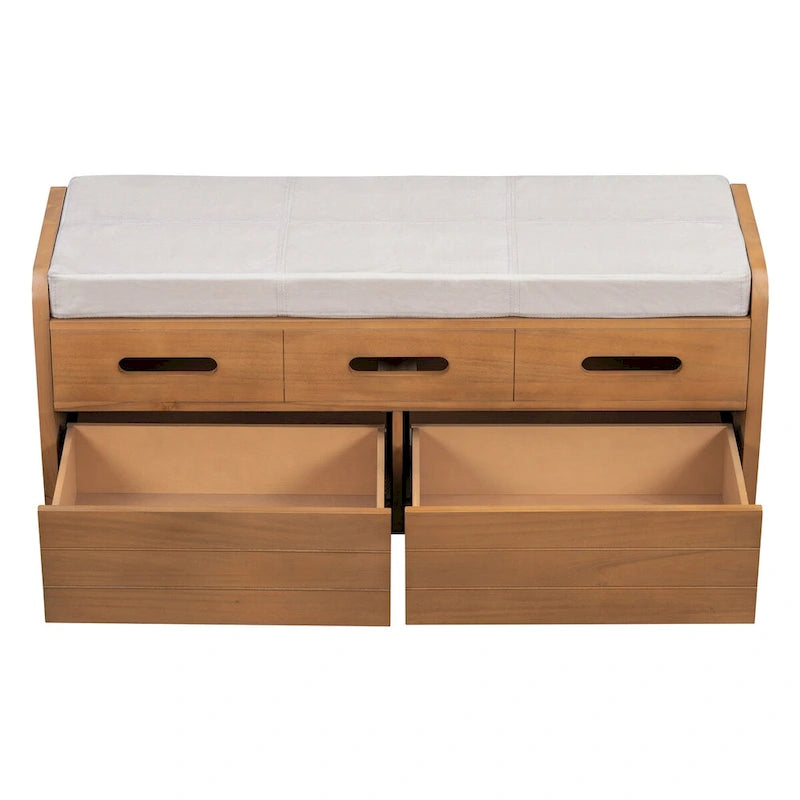 Banc de rangement rustique Nestfair avec 2 tiroirs, espace de rangement dissimulé et 3 faux tiroirs sur le dessus
