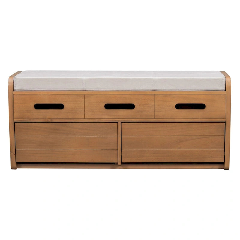 Banc de rangement rustique Nestfair avec 2 tiroirs, espace de rangement dissimulé et 3 faux tiroirs sur le dessus