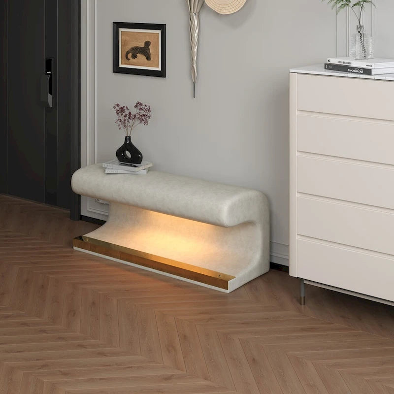 Banc d'entrée Ottoman en cuir rembourré avec éclairage LED à capteur pour salon, chambre, pied de lit