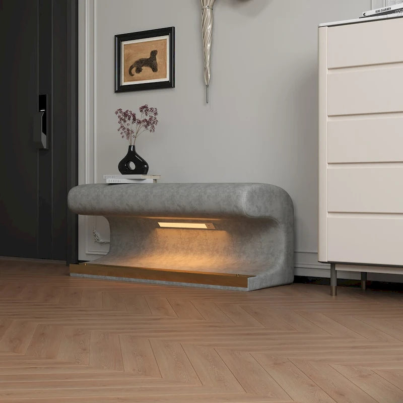 Banc d'entrée Ottoman en cuir rembourré avec éclairage LED à capteur pour salon, chambre, pied de lit