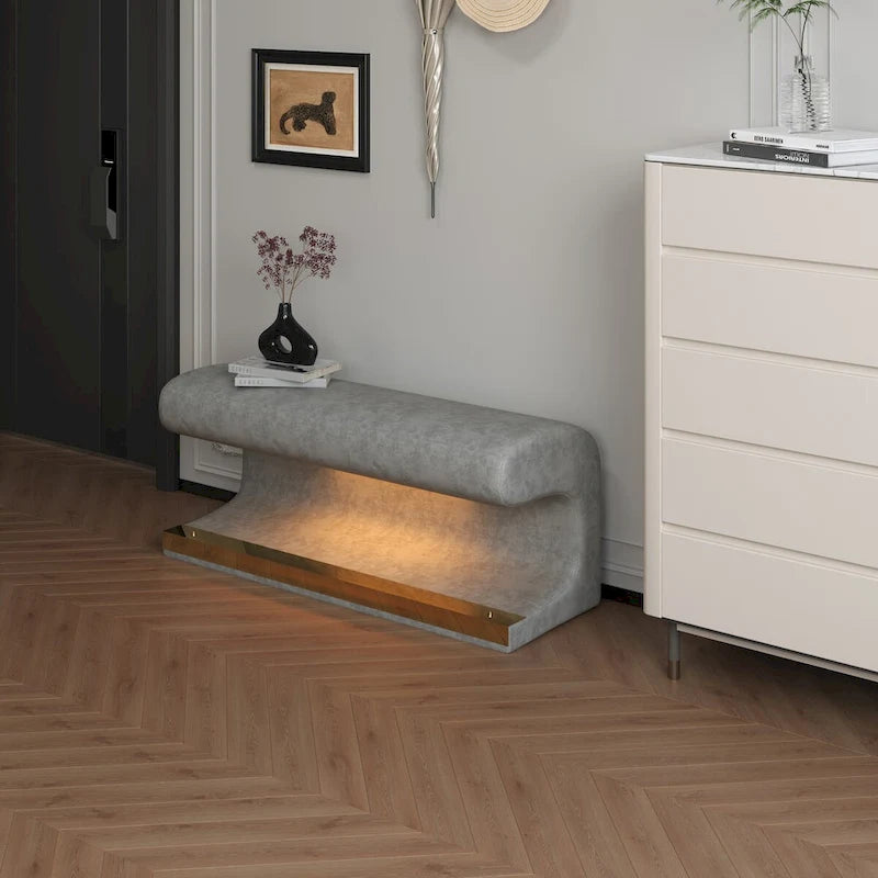 Banc d'entrée Ottoman en cuir rembourré avec éclairage LED à capteur pour salon, chambre, pied de lit