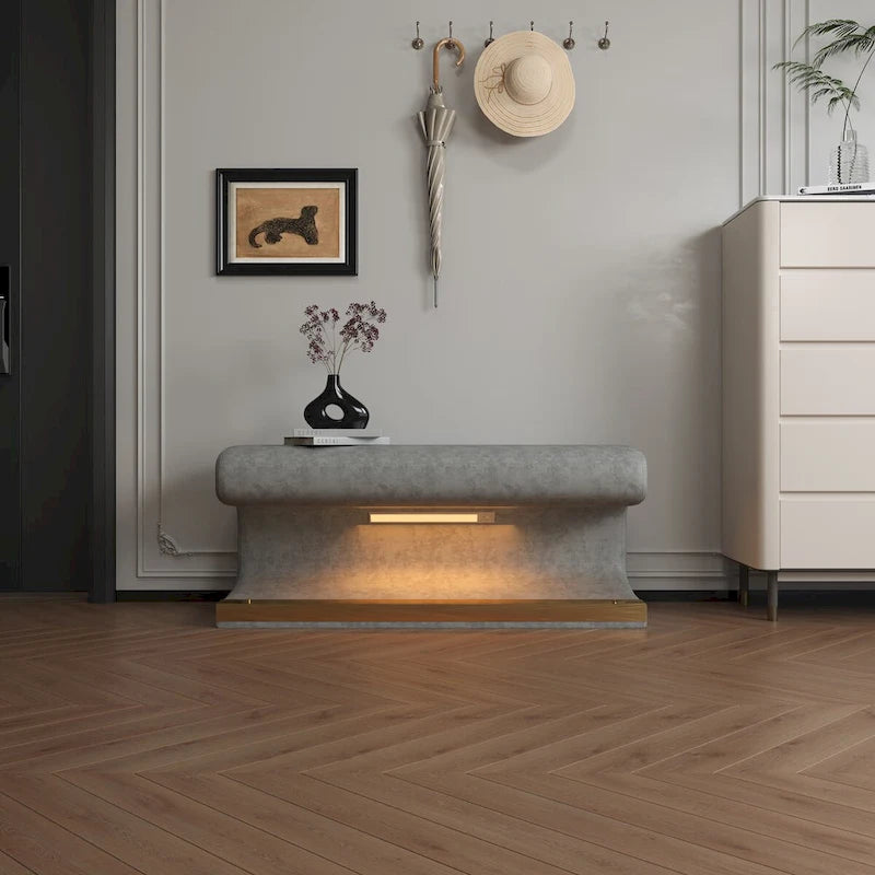 Banc d'entrée Ottoman en cuir rembourré avec éclairage LED à capteur pour salon, chambre, pied de lit