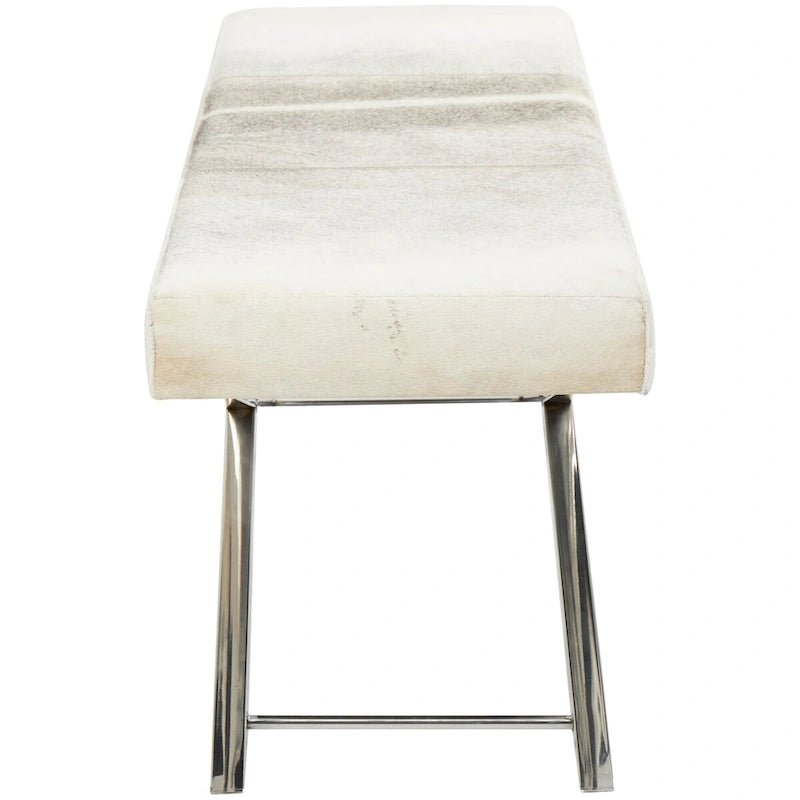 Banc ou tabouret en cuir avec base en métal inoxydable argenté en forme de X - Beige ou gris - Roche River Decor