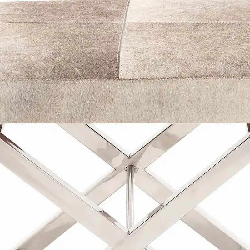 Banc ou tabouret en cuir avec base en métal inoxydable argenté en forme de X - Beige ou gris - Roche River Decor