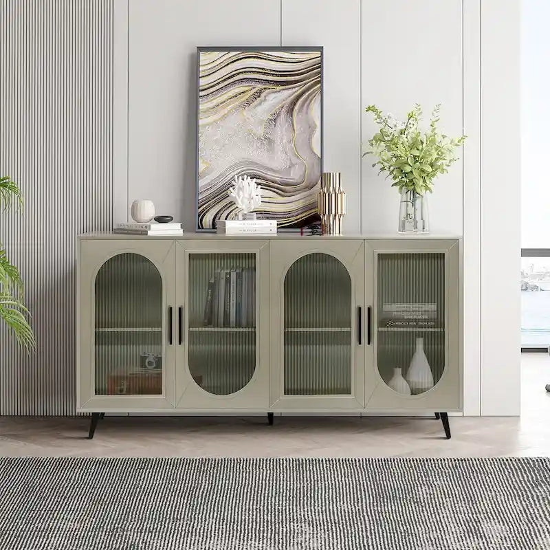 TV Stand for 65+ Inch TV, Wood TV Stand with Storage Cabinet & Adjustable Shelves, Media TV Console for Living Room Bedroom