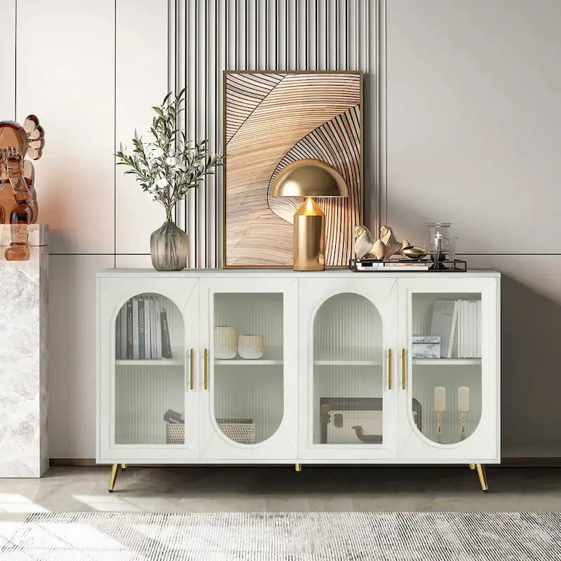 Meuble TV pour téléviseurs de plus de 65 pouces, meuble TV en bois avec placard de rangement et étagères réglables, console multimédia pour salon et chambre à coucher
