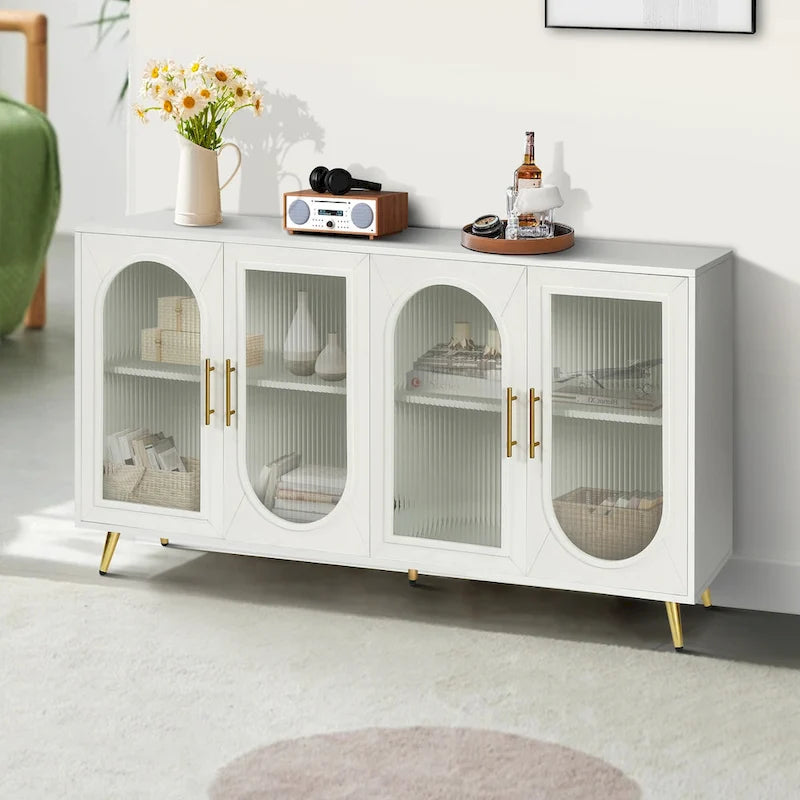 Meuble TV pour téléviseurs de plus de 65 pouces, meuble TV en bois avec placard de rangement et étagères réglables, console multimédia pour salon et chambre à coucher