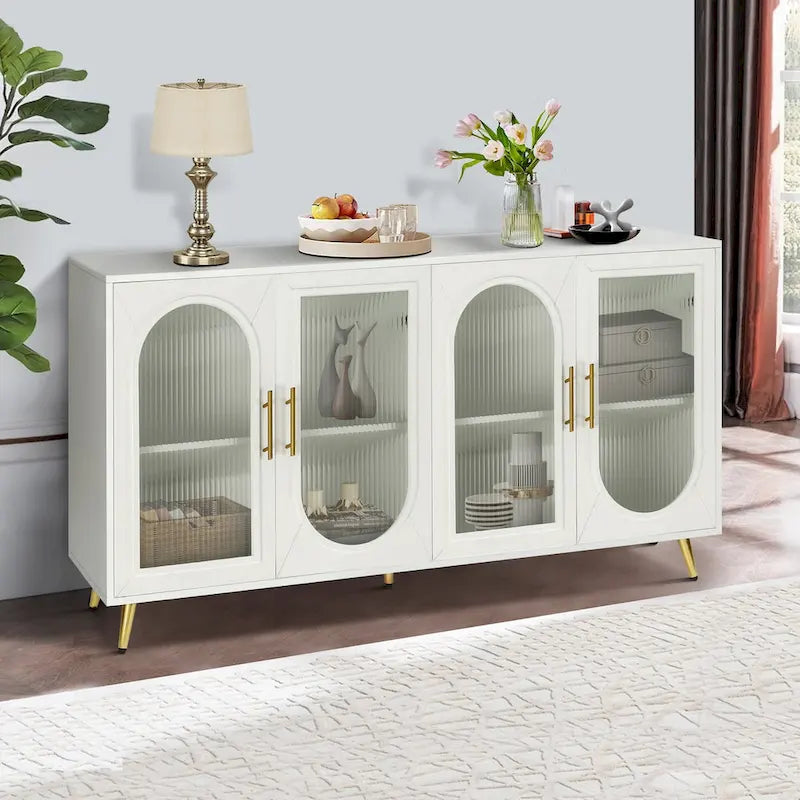 Meuble TV pour téléviseurs de plus de 65 pouces, meuble TV en bois avec placard de rangement et étagères réglables, console multimédia pour salon et chambre à coucher