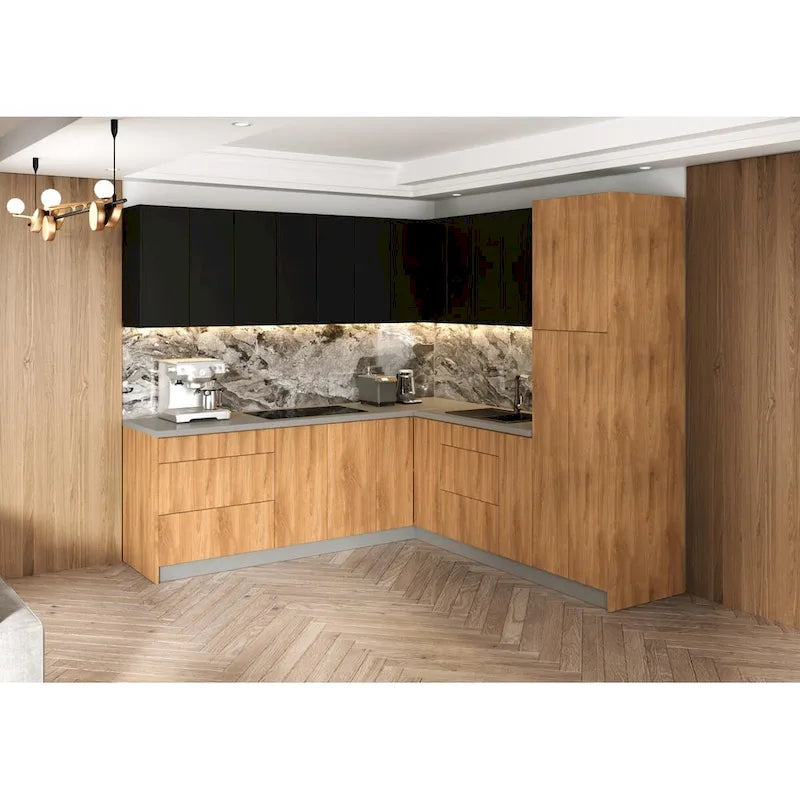 Collection Cuisine Urbaine Teck Naturel & Base Couleur Noir Taille 8x8Ft de Large - 96x96