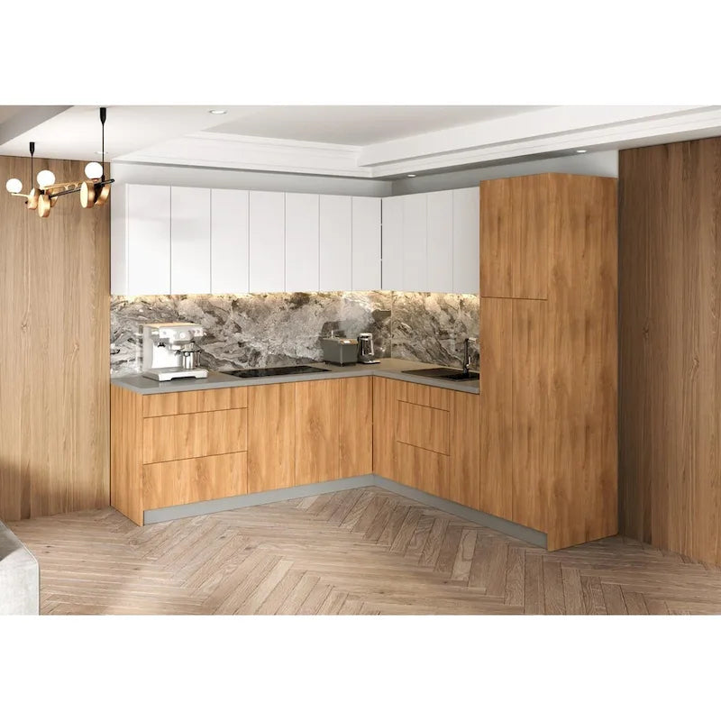 Collection Cuisine Urbaine Teck Naturel & Base Couleur Noir Taille 8x8Ft de Large - 96x96