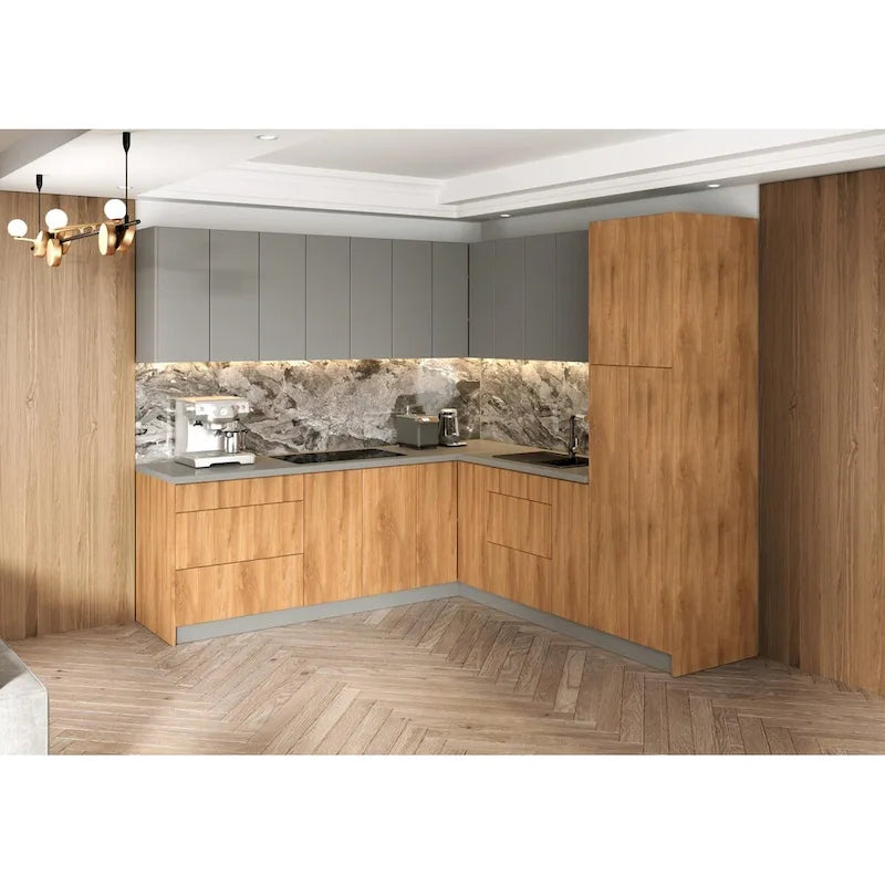 Collection Cuisine Urbaine Teck Naturel & Base Couleur Noir Taille 8x8Ft de Large - 96x96