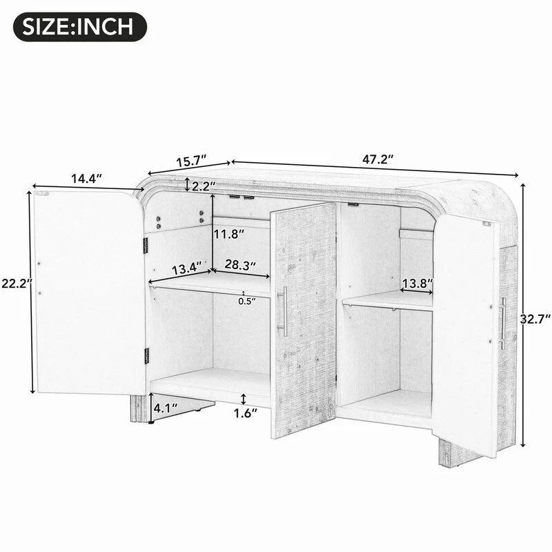 Buffet de 120 cm de large avec poignées dorées et séparateurs réglables - N/A