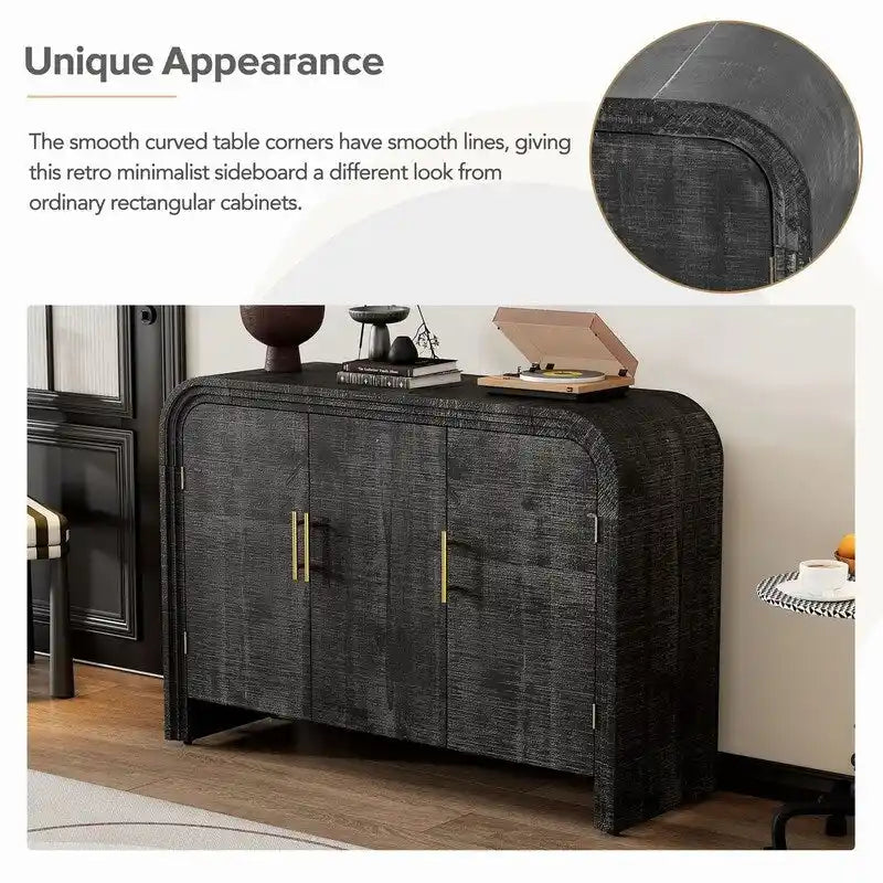 Buffet de 120 cm de large avec poignées dorées et séparateurs réglables - N/A