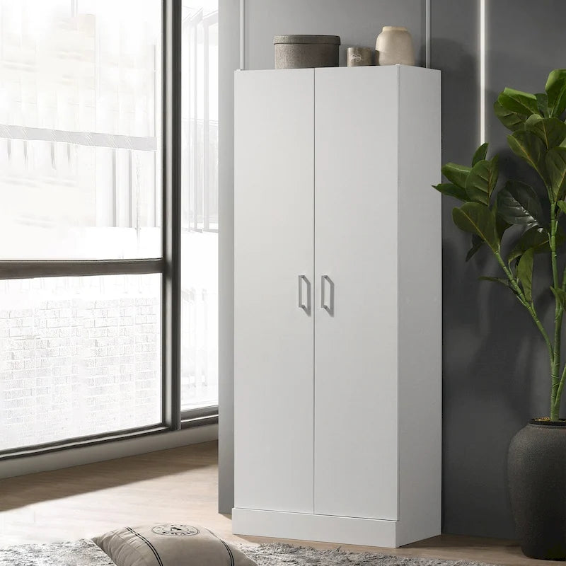 Armoire autoportante double porte blanche de 152 cm avec 4 étagères de rangement
