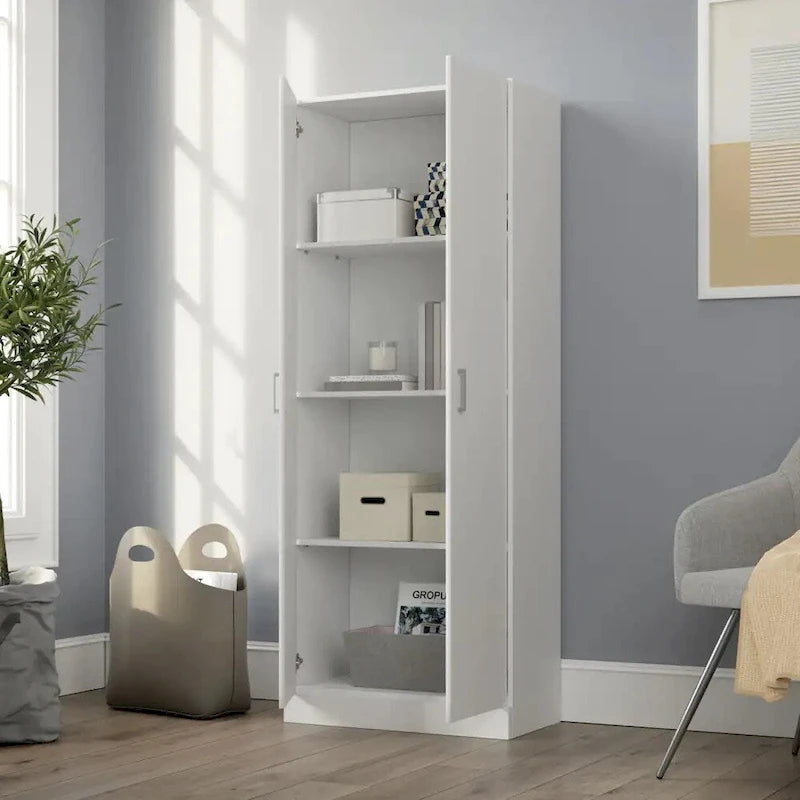 Armoire autoportante double porte blanche de 152 cm avec 4 étagères de rangement
