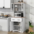 Meuble de Cuisine en Bois Blanc, Armoire de Rangement pour Cellier, Meuble Micro-Ondes avec Portes Vitrées et Tiroir