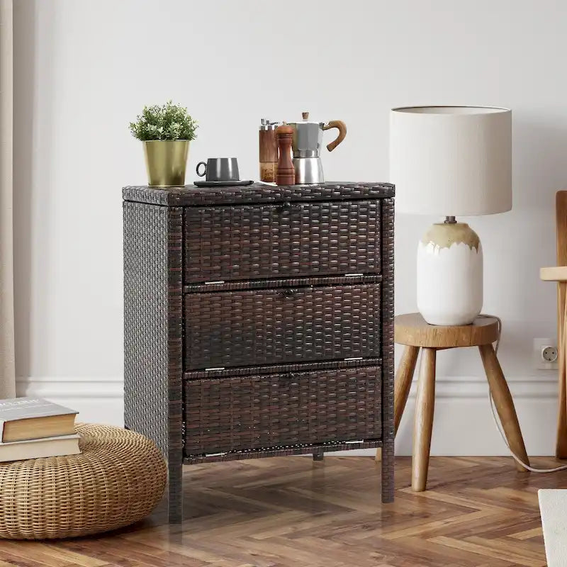 HOMEFUN Meuble de Rangement en Rotin avec 3 Tiroirs