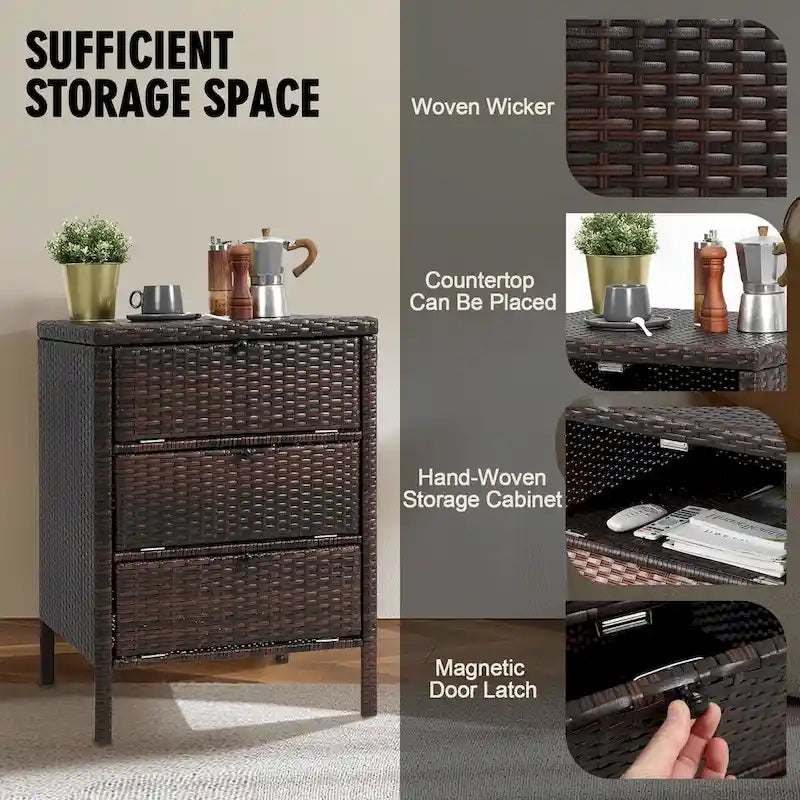 HOMEFUN Meuble de Rangement en Rotin avec 3 Tiroirs