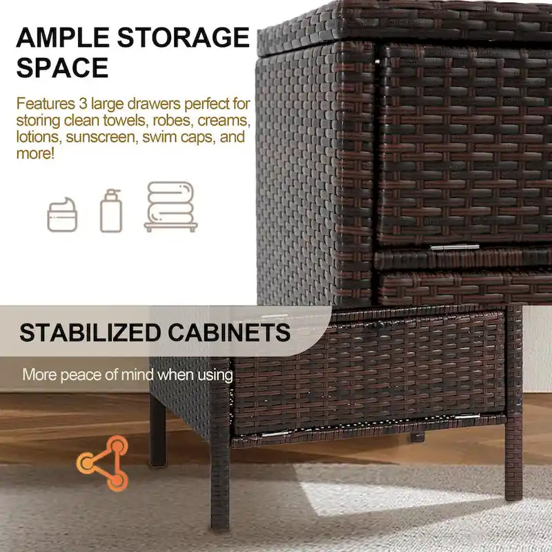 HOMEFUN Meuble de Rangement en Rotin avec 3 Tiroirs