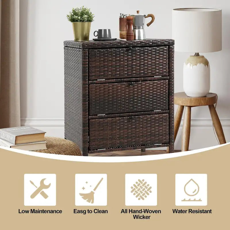 HOMEFUN Meuble de Rangement en Rotin avec 3 Tiroirs