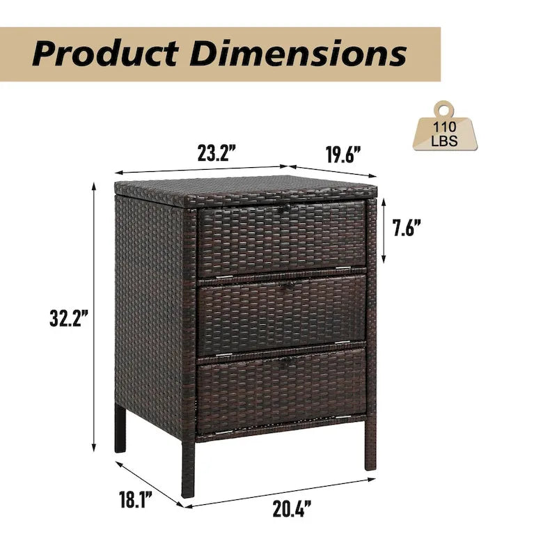 HOMEFUN Meuble de Rangement en Rotin avec 3 Tiroirs