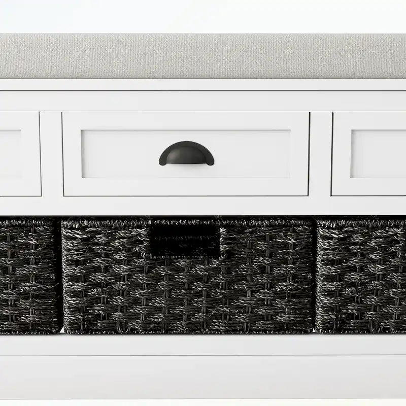 Banc de rangement en bois avec 3 tiroirs et 3 paniers