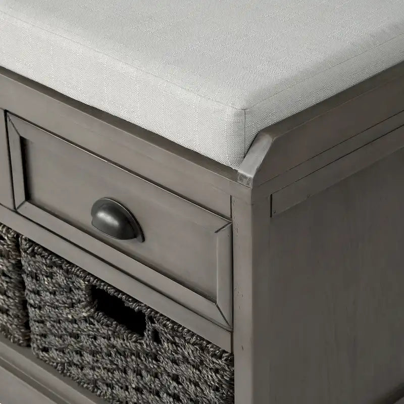 Banc de rangement en bois avec 3 tiroirs et 3 paniers
