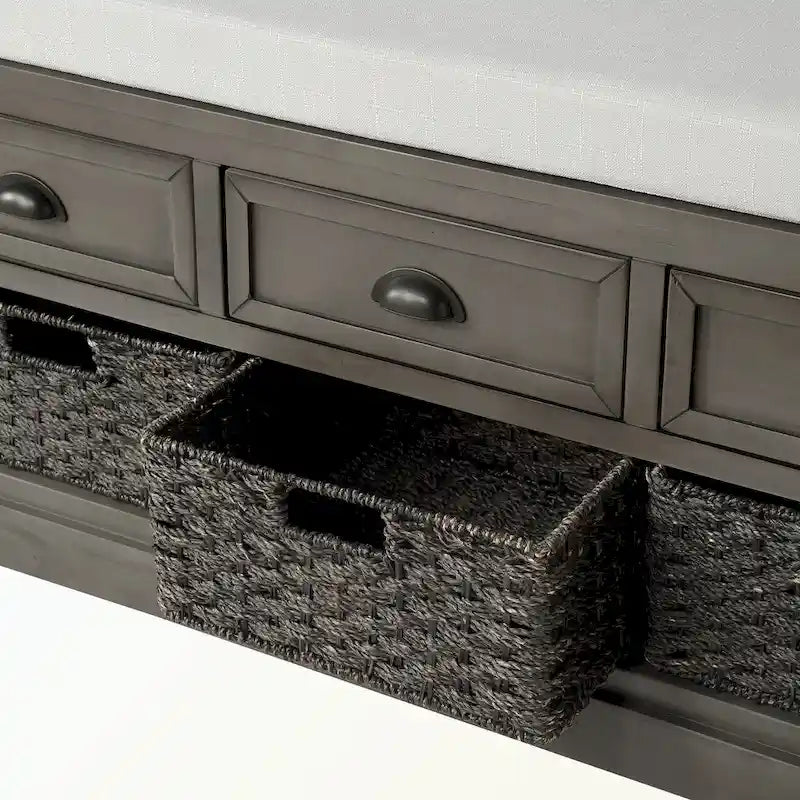 Banc de rangement en bois avec 3 tiroirs et 3 paniers